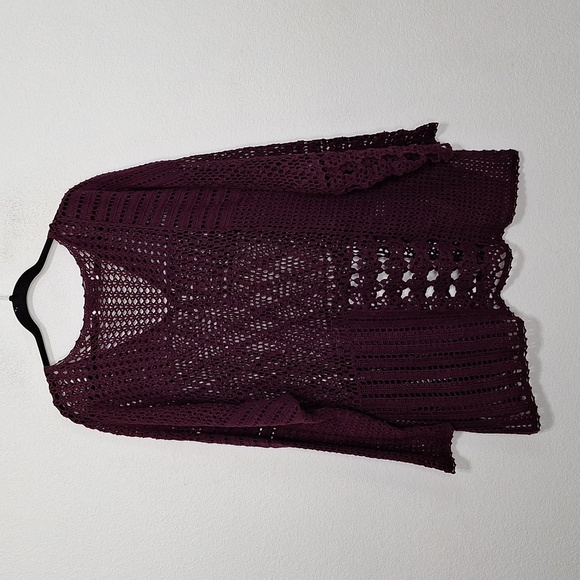 Maggie Lawrence Collection Burgundy Crochet Open Knit Relaxed Fit Sweater Sz. 3X - Picture 4 of 8